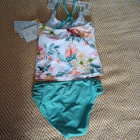 NWT M.I.D. Girls Two-Piece Floral Swimsuit Size 7-8 - Picture 5 of 8